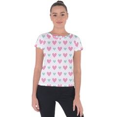 Pink Hearts One White Background Short Sleeve Sports Top  by AnkouArts