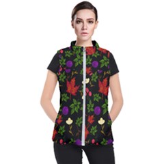 Golden Autumn, Red-yellow Leaves And Flowers  Women s Puffer Vest by Daria3107