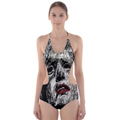 Creepy Head Sculpture Artwork Cut-out One Piece Swimsuit by dflcprintsclothing