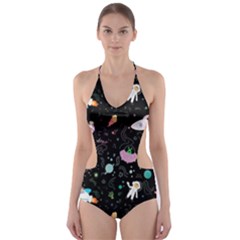 Funny Astronauts, Rockets And Rainbow Space Cut-out One Piece Swimsuit by SychEva