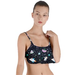 Funny Astronauts, Rockets And Rainbow Space Layered Top Bikini Top  by SychEva