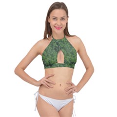 Leafy Forest Landscape Photo Cross Front Halter Bikini Top by dflcprintsclothing