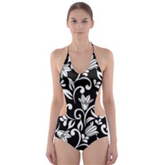 Black And White Bluebells Cut-out One Piece Swimsuit by Tizzee