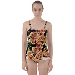 Roses-flowers-bouquet-rose-bloom Twist Front Tankini Set by Sapixe