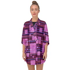 Squares-purple-stripes-texture Half Sleeve Chiffon Kimono by Sapixe
