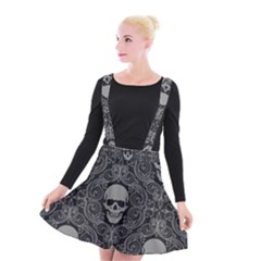 Dark Horror Skulls Pattern Suspender Skater Skirt by BangZart