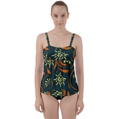 Folk Flowers Pattern Floral Surface Twist Front Tankini Set by Eskimos