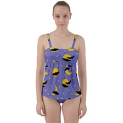 Bats With Yellow Moon Twist Front Tankini Set by SychEva