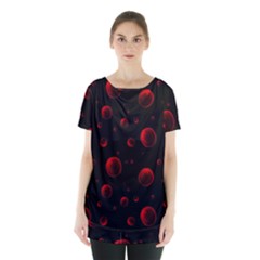Red Drops On Black Skirt Hem Sports Top by SychEva