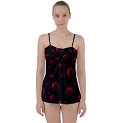 Red Drops On Black Babydoll Tankini Set by SychEva