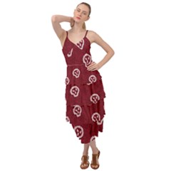 White Skulls On Red Shiny Background Layered Bottom Dress by SychEva