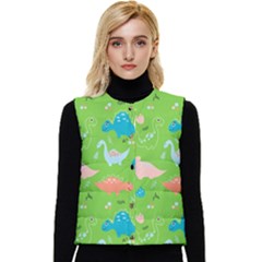 Funny Dinosaur Women s Short Button Up Puffer Vest by SychEva