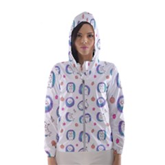Cute And Funny Purple Hedgehogs On A White Background Women s Hooded Windbreaker by SychEva