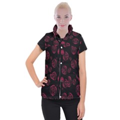 Red Sponge Prints On Black Background Women s Button Up Vest by SychEva