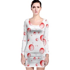 Red Drops On White Background Long Sleeve Bodycon Dress by SychEva