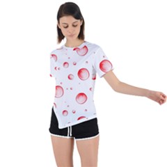 Red Drops On White Background Asymmetrical Short Sleeve Sports Tee by SychEva