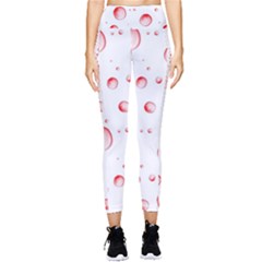 Red Drops On White Background Pocket Leggings  by SychEva