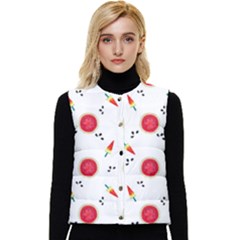 Slices Of Red And Juicy Watermelon Women s Short Button Up Puffer Vest by SychEva