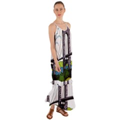Bridge-vintage-clip-art-color Cami Maxi Ruffle Chiffon Dress by Sudhe