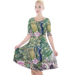 Peafowl Peacock Feather-beautiful Quarter Sleeve A-line Dress by Sudhe