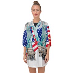 Statue Of Liberty Independence Day Poster Art Half Sleeve Chiffon Kimono by Sudhe