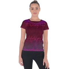 Red Splashes On Purple Background Short Sleeve Sports Top  by SychEva