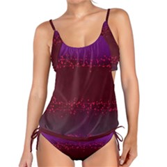 Red Splashes On Purple Background Tankini Set by SychEva