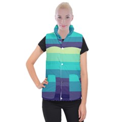 Blue Gradient Stripes  Women s Button Up Vest by Dazzleway