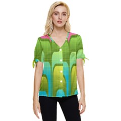 Background-color-texture-bright Bow Sleeve Button Up Top by Sudhe