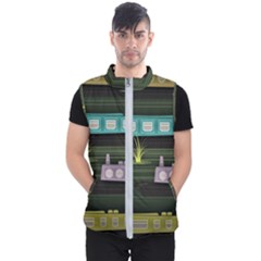 Narrow-boats-scene-pattern Men s Puffer Vest by Sudhe