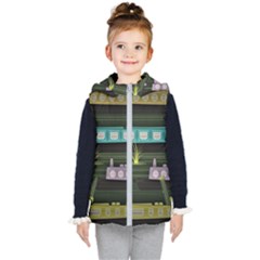 Narrow-boats-scene-pattern Kids  Hooded Puffer Vest by Sudhe