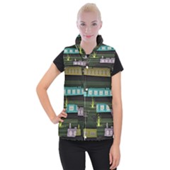 Narrow-boats-scene-pattern Women s Button Up Vest by Sudhe