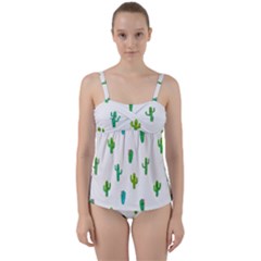 Funny Cacti With Muzzles Twist Front Tankini Set by SychEva