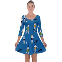 Girls Walk With Their Dogs Quarter Sleeve Skater Dress by SychEva
