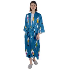 Girls Walk With Their Dogs Maxi Satin Kimono by SychEva