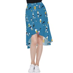 Girls Walk With Their Dogs Frill Hi Low Chiffon Skirt by SychEva