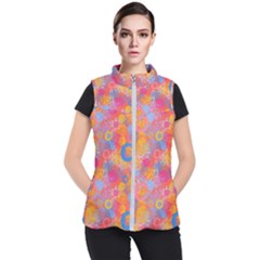 Multicolored Splashes And Watercolor Circles On A Dark Background Women s Puffer Vest by SychEva