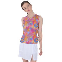 Multicolored Splashes And Watercolor Circles On A Dark Background Women s Sleeveless Sports Top by SychEva