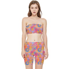 Multicolored Splashes And Watercolor Circles On A Dark Background Stretch Shorts And Tube Top Set by SychEva