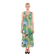 Girls With Dogs For A Walk In The Park Sleeveless Maxi Dress by SychEva