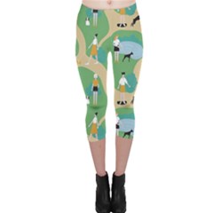 Girls With Dogs For A Walk In The Park Capri Leggings  by SychEva