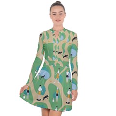 Girls With Dogs For A Walk In The Park Long Sleeve Panel Dress by SychEva