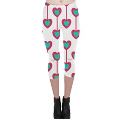 Red Hearts On A White Background Capri Leggings  by SychEva