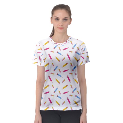 Multicolored Pencils And Erasers Women s Sport Mesh Tee by SychEva