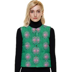 Lotus Bloom In The Blue Sea Of Peacefulness Women s Short Button Up Puffer Vest by pepitasart