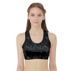 Turquoise Abstract Flowers With Splashes On A Dark Background  Abstract Print Sports Bra With Border by SychEva