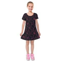 Pink Abstract Flowers With Splashes On A Dark Background  Abstract Print Kids  Short Sleeve Velvet Dress by SychEva