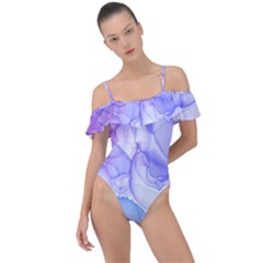 Purple And Blue Alcohol Ink  Frill Detail One Piece Swimsuit by Dazzleway