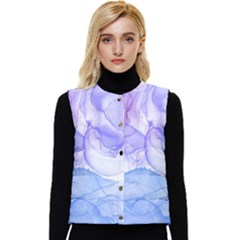 Purple And Blue Alcohol Ink  Women s Short Button Up Puffer Vest