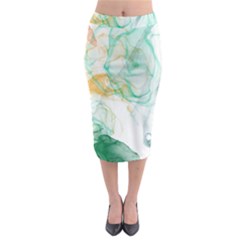 Green And Orange Alcohol Ink Midi Pencil Skirt by Dazzleway